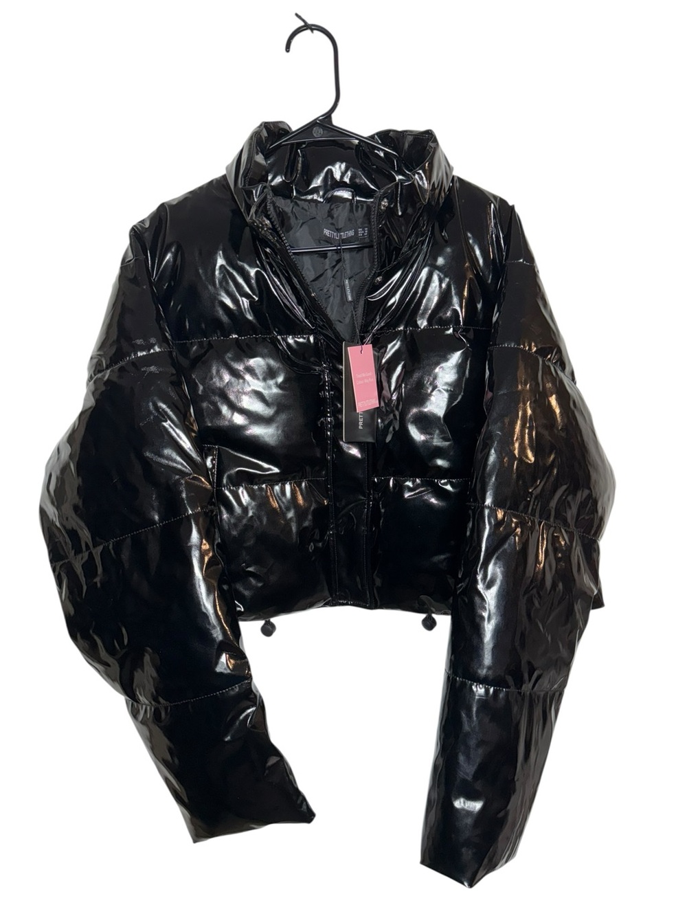PrettyLittleThing Black Glossy Cropped Puffer Jacket